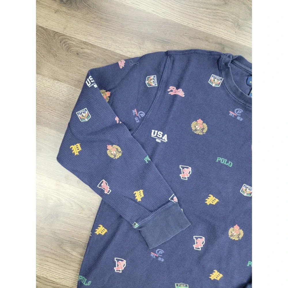 Polo Ralph Lauren Pajama Top Large Youth Boys Navy Blue Thermal Sleep Shirt